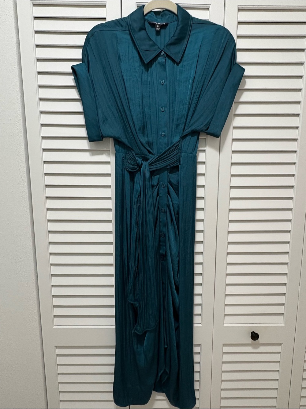Steve Madden Teal Maxi Shirt Dress with Tie Waist